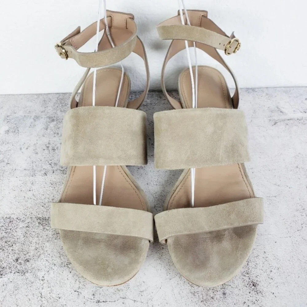 Tory Burch Leather Suede Cork Wedge Sandals Gray size 8.5M Comfort Preppy